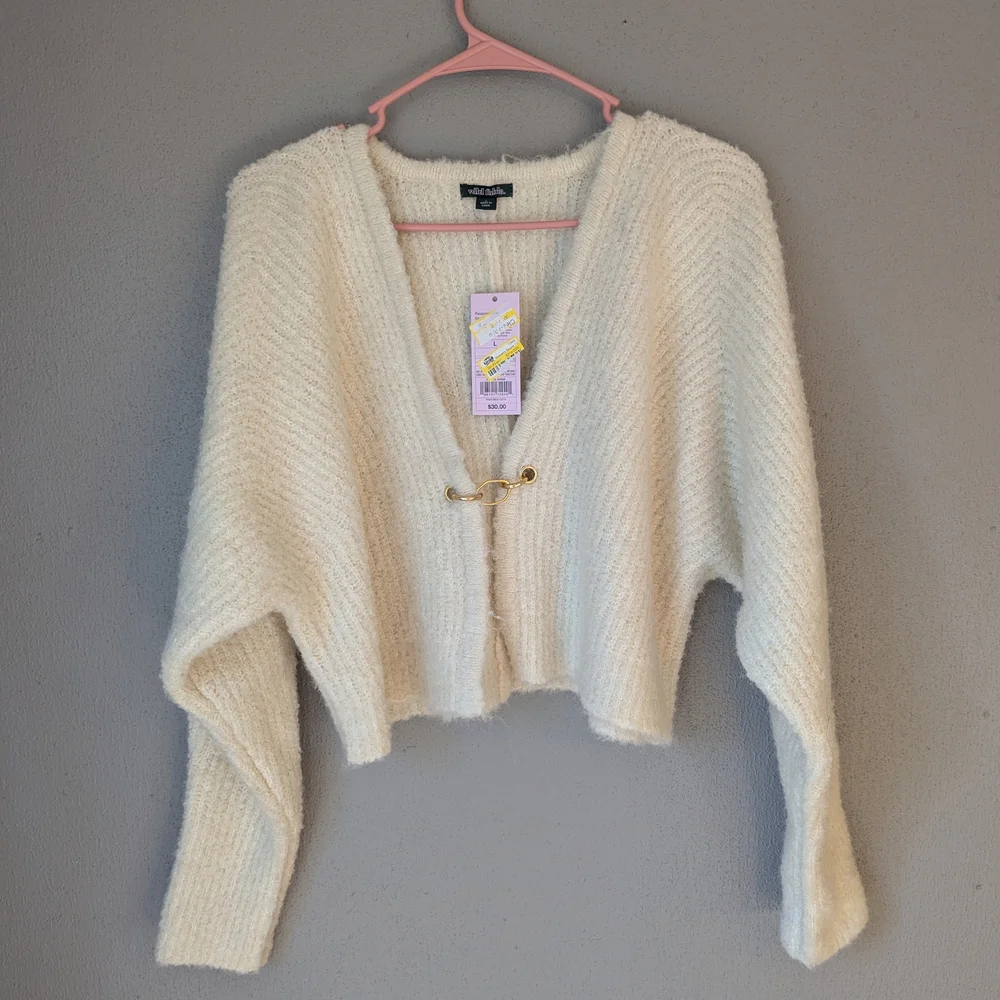 Wild Fable Cozy Cream Women's Sweater With Gold Colored Accent In Front L - Picture 2 of 7